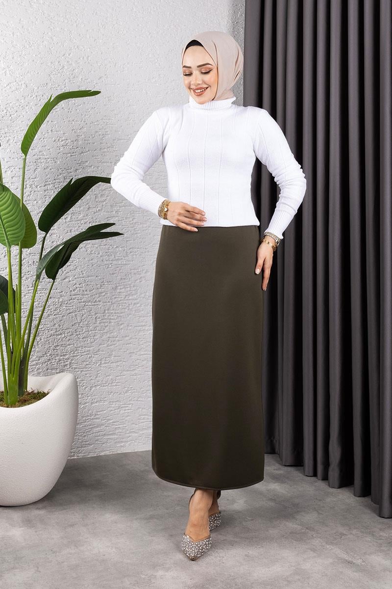 Beli Lastikli Kalem Etek Haki