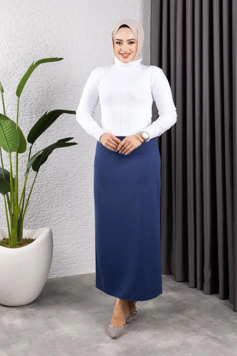 Beli Lastikli Kalem Etek Indigo-detail