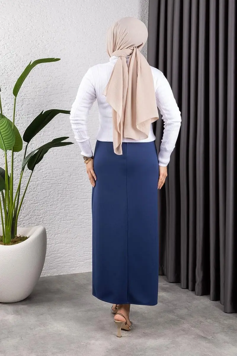 Beli Lastikli Kalem Etek Indigo-detail