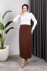 Beli Lastikli Kalem Etek Kahverengi