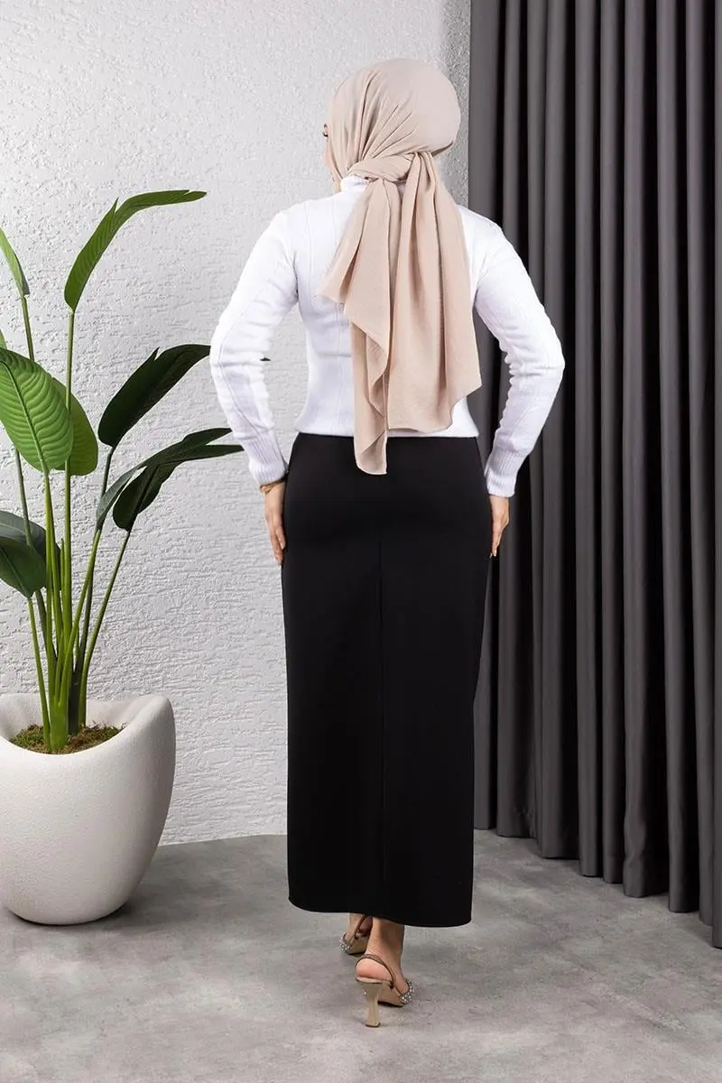 Beli Lastikli Kalem Etek Siyah-detail