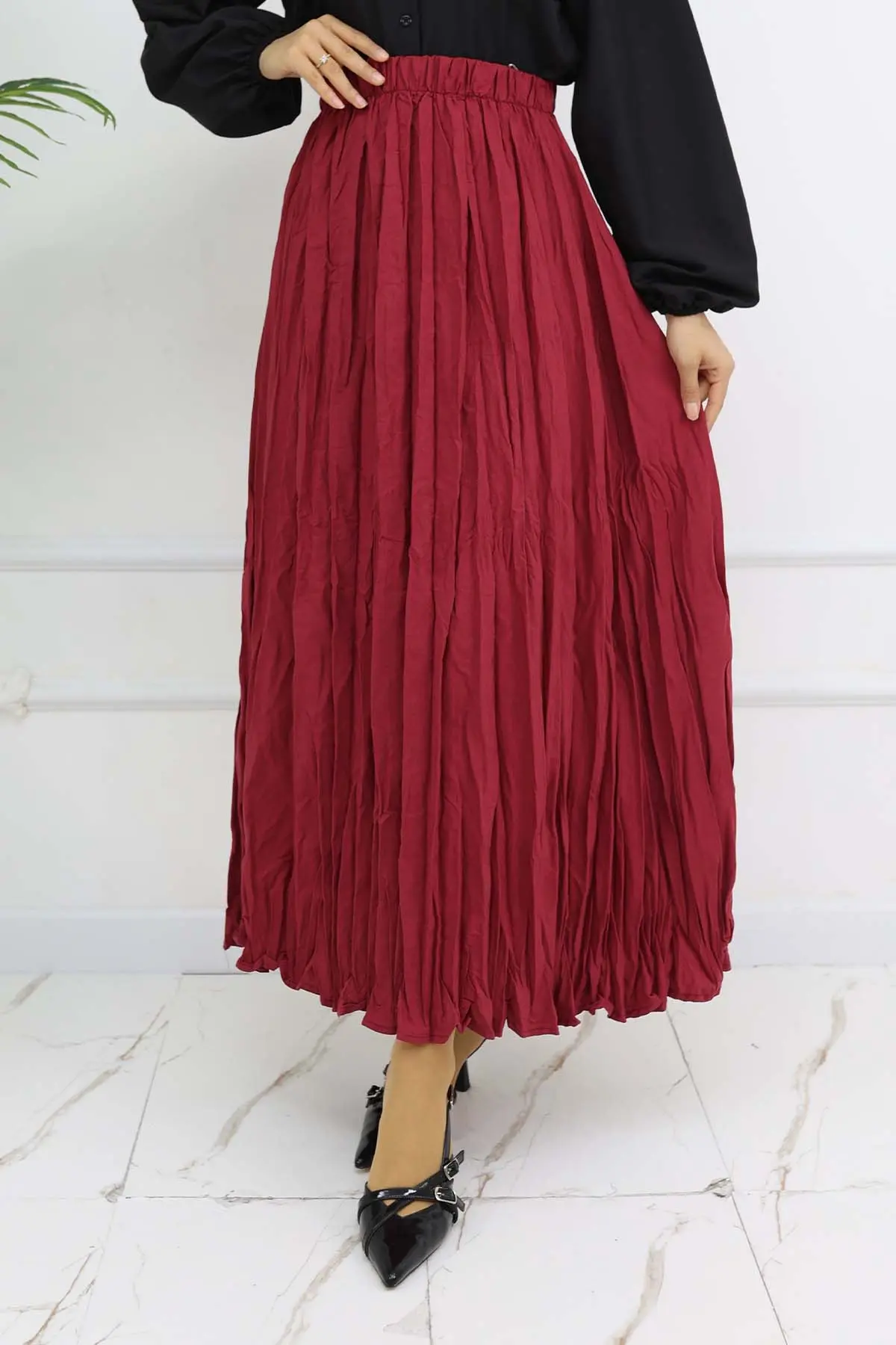 Elastic Waist Crinkle Skirt-detail