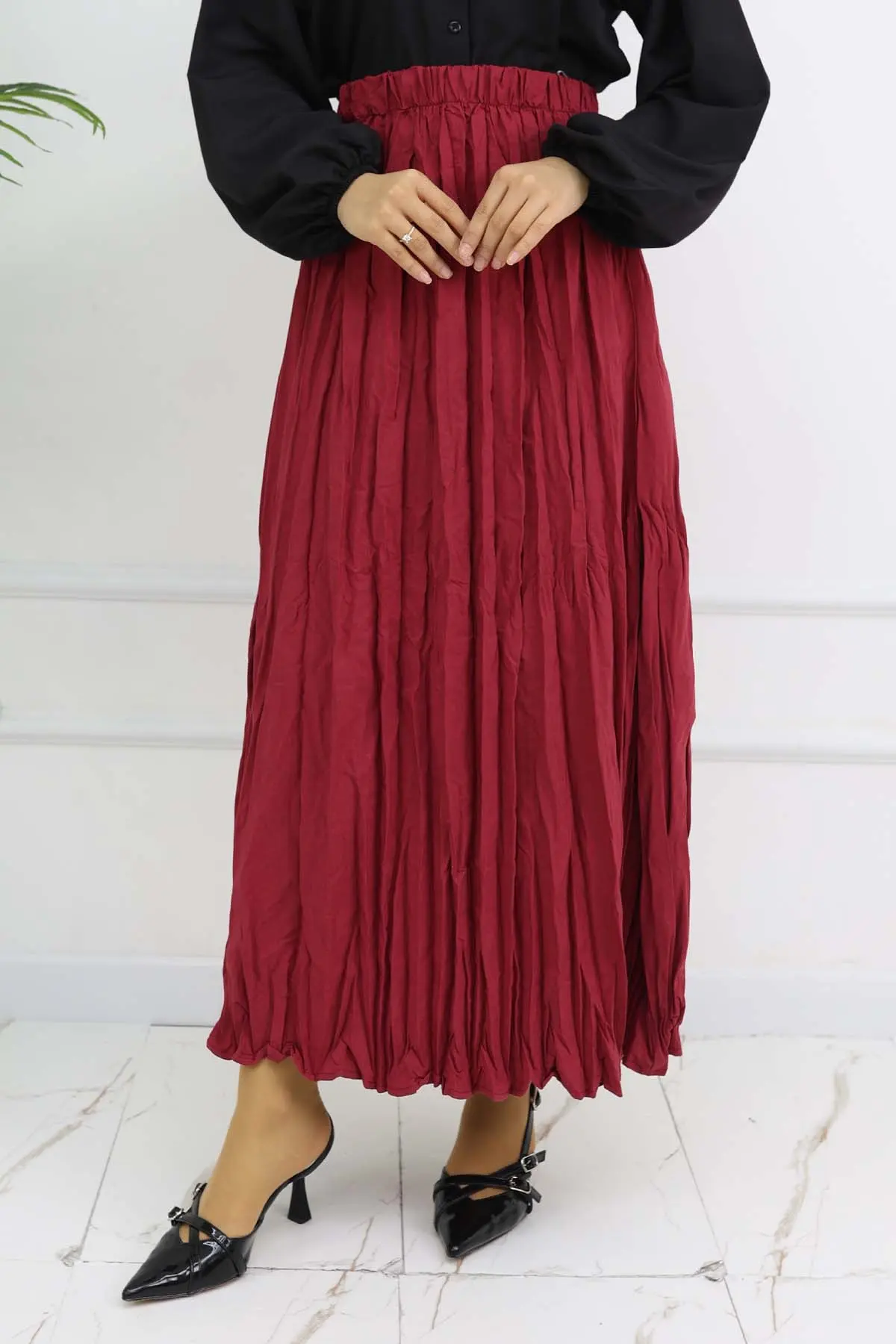 Elastic Waist Crinkle Skirt-detail