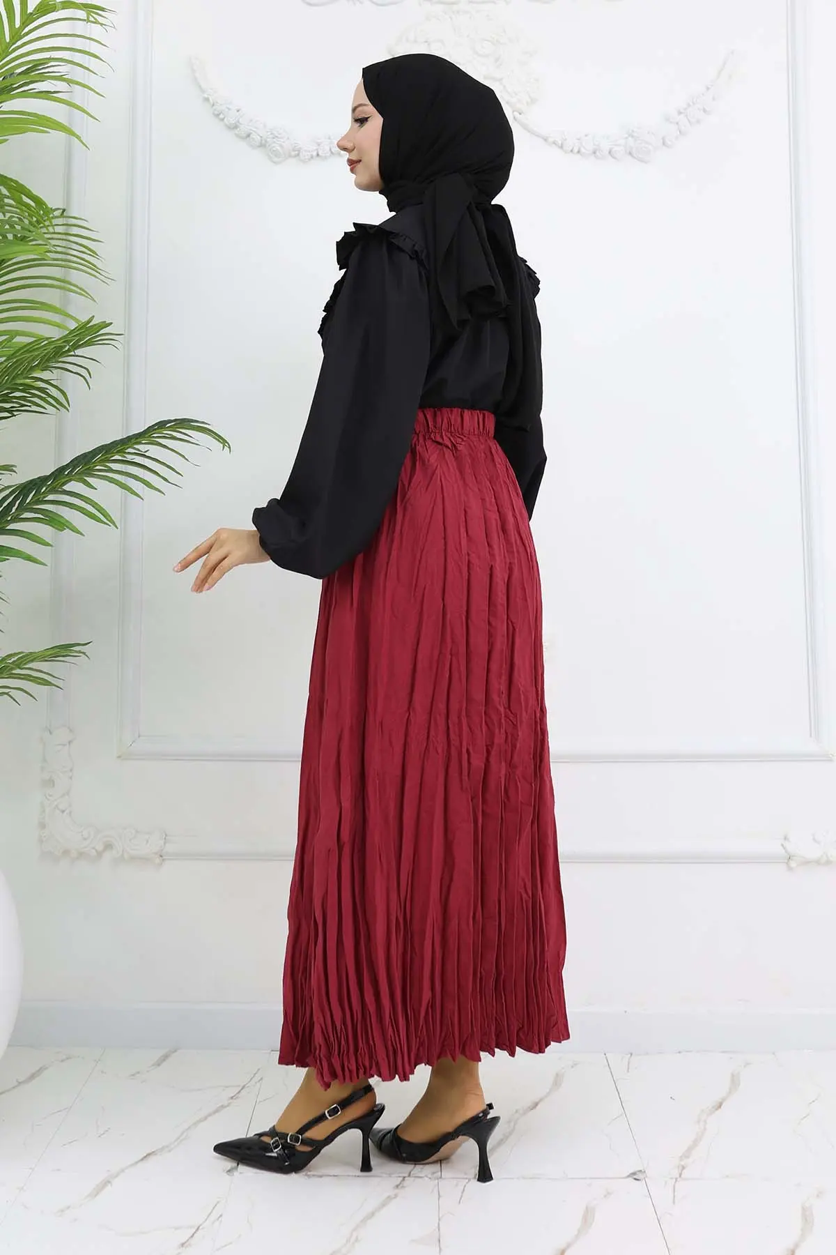 Elastic Waist Crinkle Skirt-detail