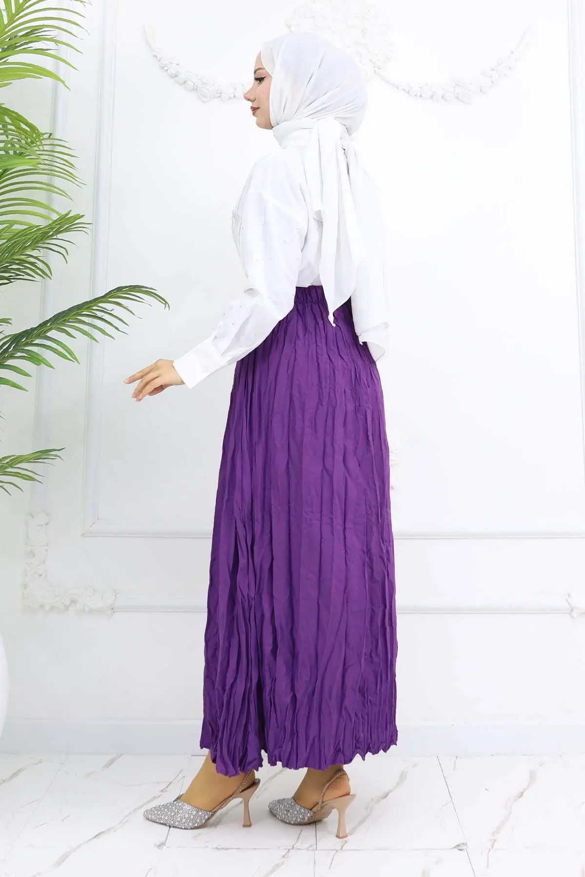 Elastic Waist Crinkle Skirt-detail