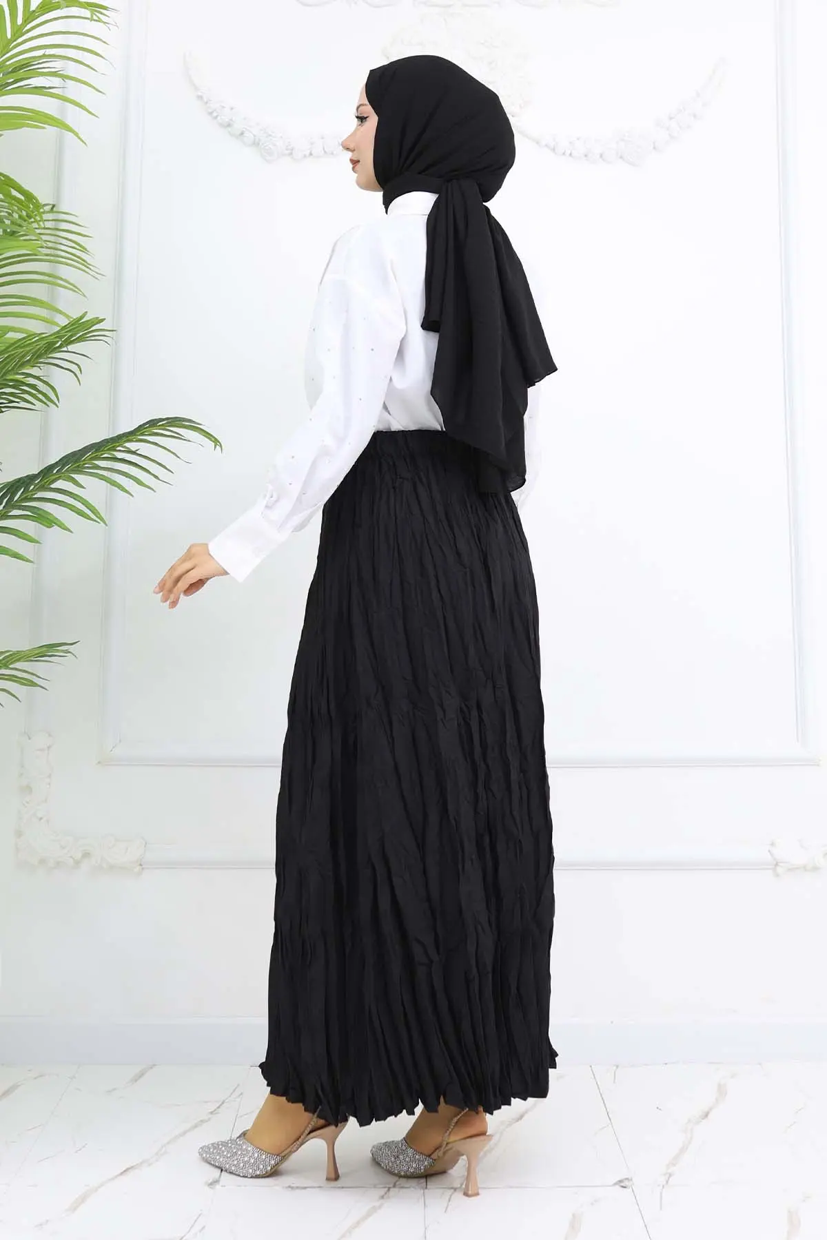 Elastic Waist Crinkle Skirt-detail