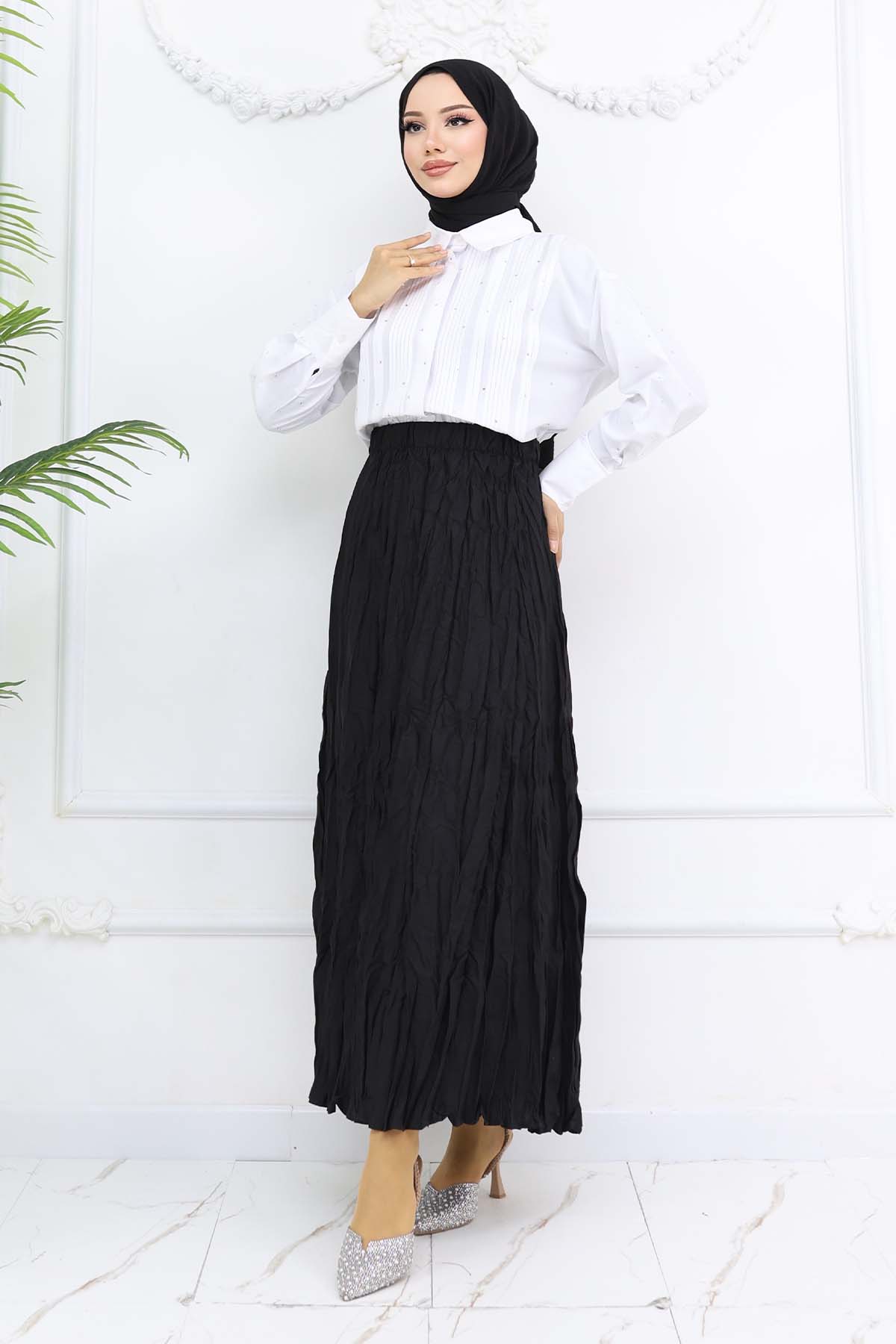 Elastic Waist Crinkle Skirt