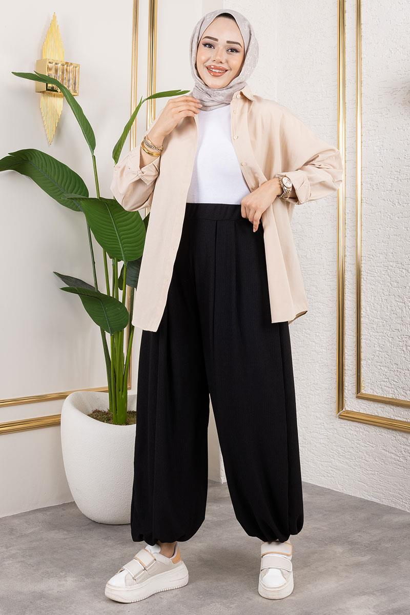 Beli Lastikli Şalvar Pantolon