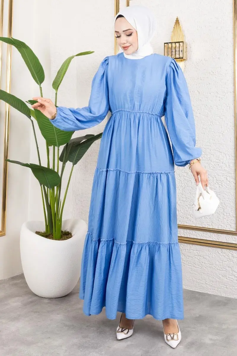 Beli Lastikli Tesettür Elbise Indigo-detail