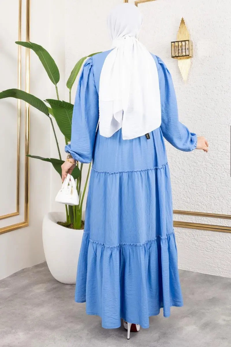 Beli Lastikli Tesettür Elbise Indigo-detail