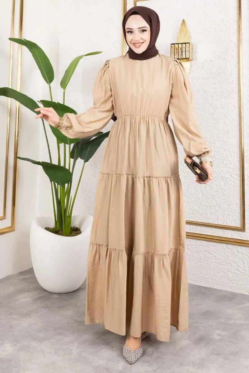 Beli Lastikli Tesettür Elbise Vizon-detail