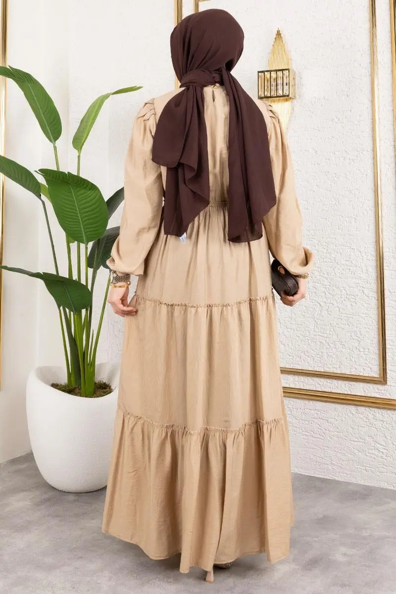 Beli Lastikli Tesettür Elbise Vizon-detail