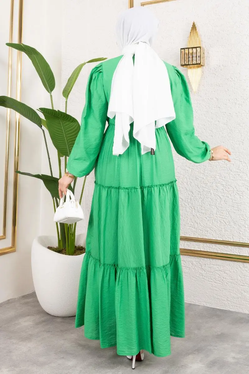 Beli Lastikli Tesettür Elbise Yeşil-detail