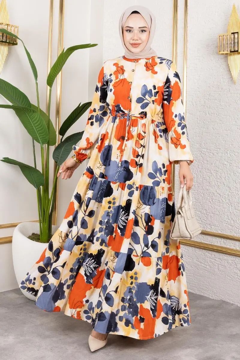 Beli Tünelli Tesettür Elbise-detail