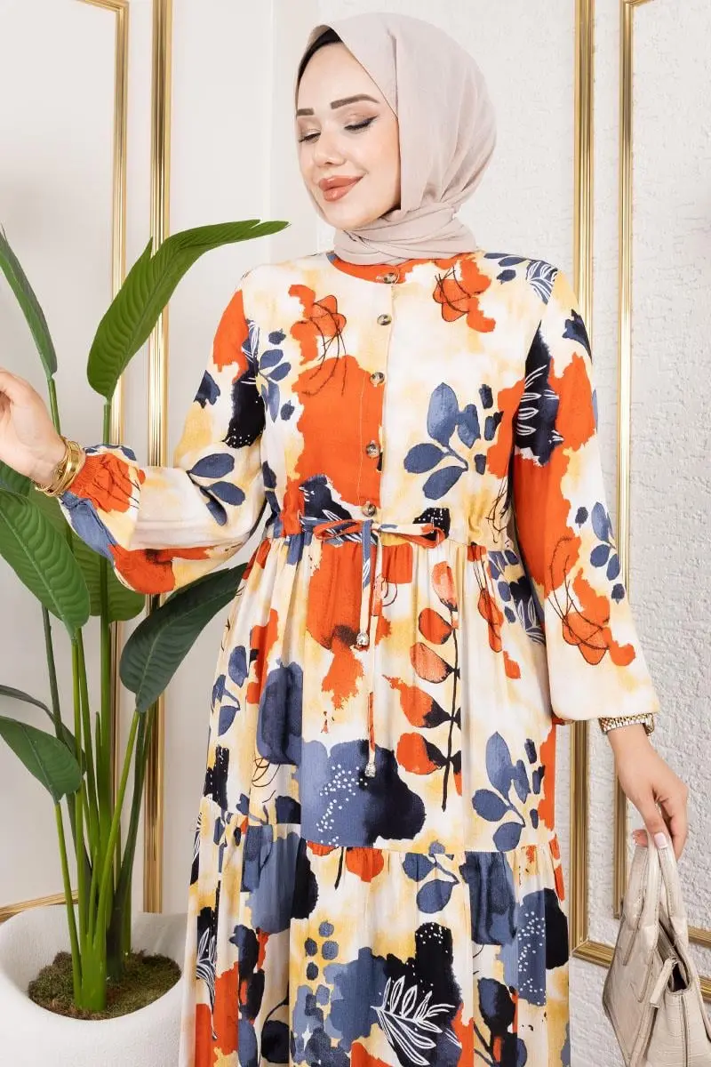 Beli Tünelli Tesettür Elbise-detail