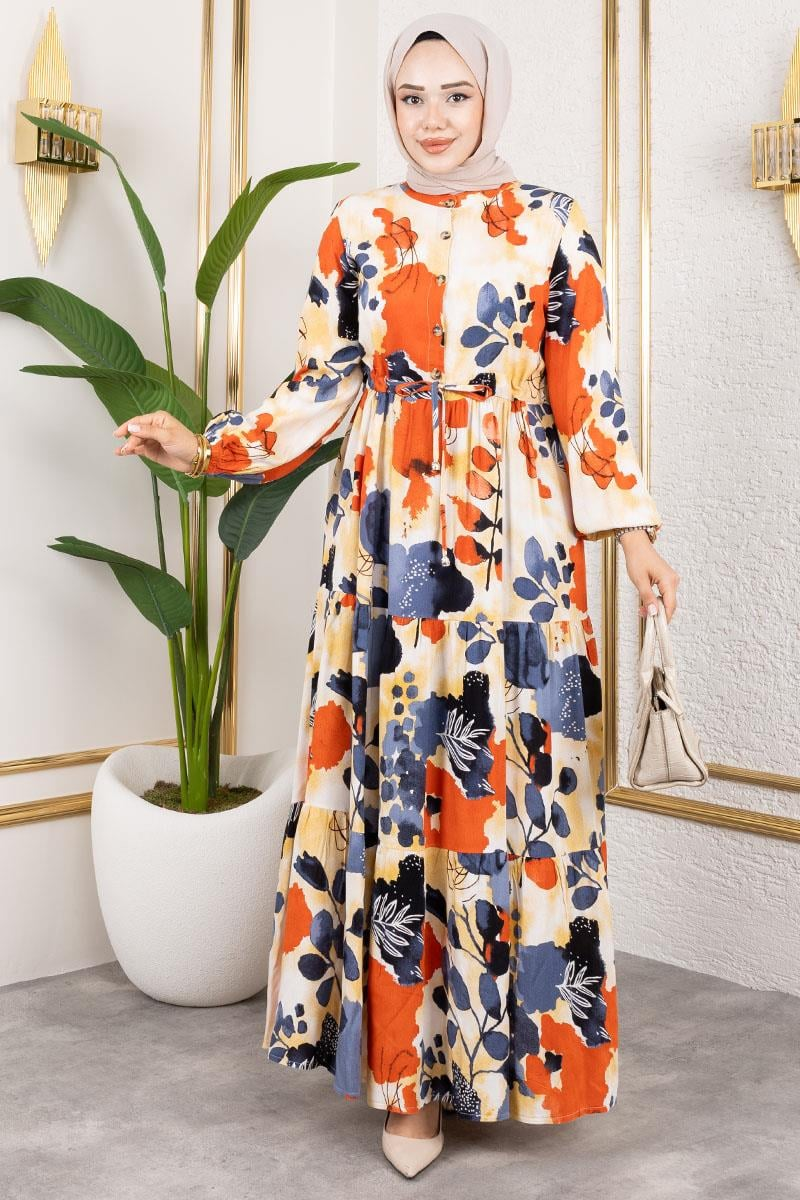 Beli Tünelli Tesettür Elbise