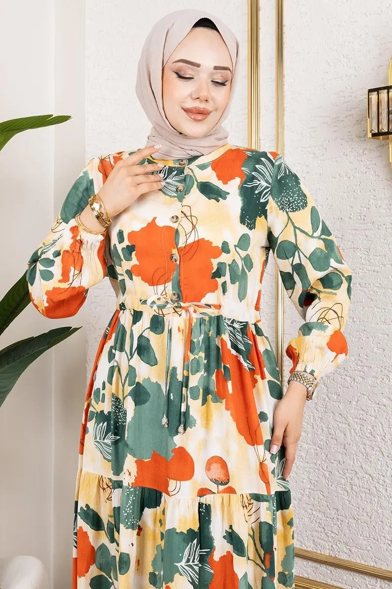 Beli Tünelli Tesettür Elbise-detail