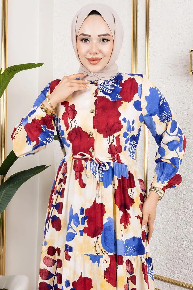 Beli Tünelli Tesettür Elbise-detail