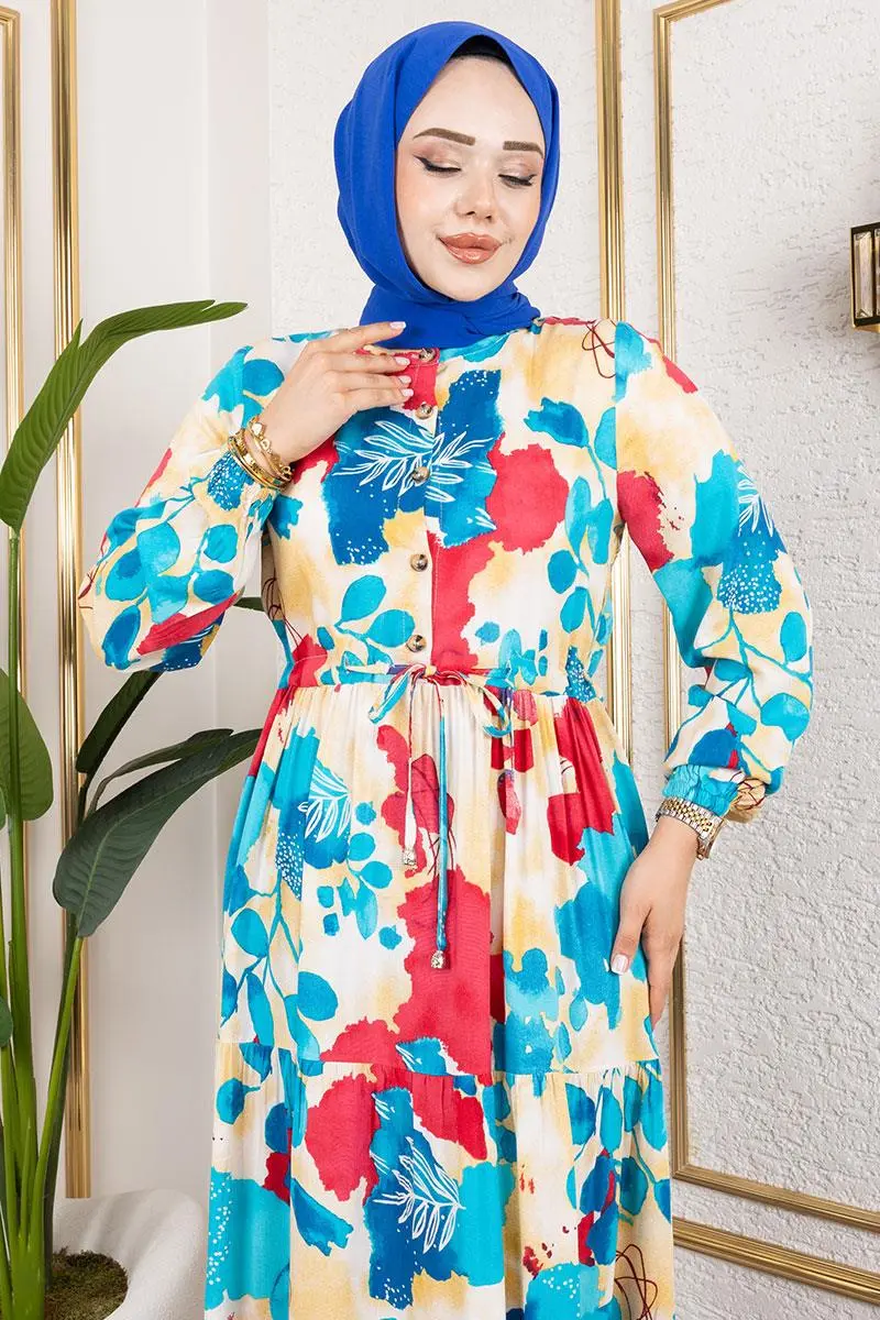 Beli Tünelli Tesettür Elbise-detail