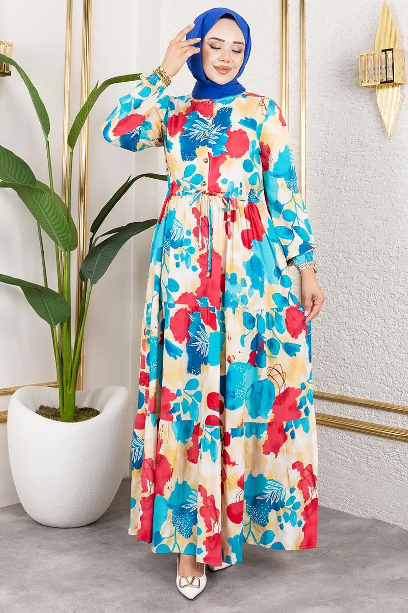 Beli Tünelli Tesettür Elbise-detail