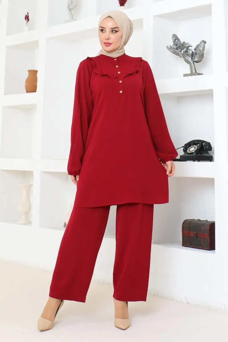 Bella Fırfırlı Aerobin Takım Bordo-detail