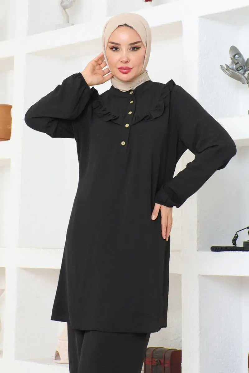 Bella Fırfırlı Aerobin Takım Siyah-detail