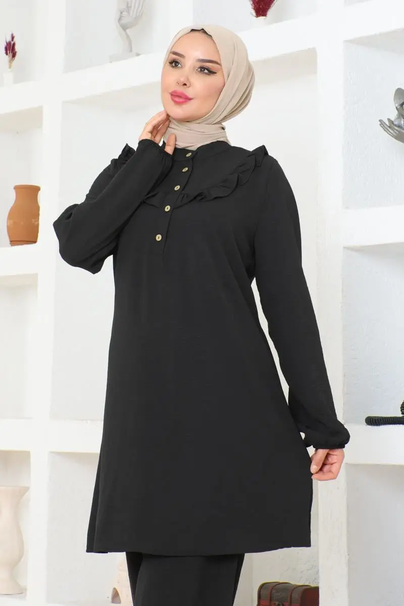 Bella Fırfırlı Aerobin Takım Siyah-detail