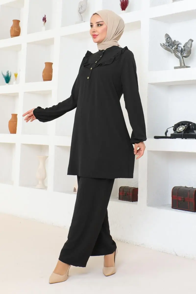 Bella Fırfırlı Aerobin Takım Siyah-detail