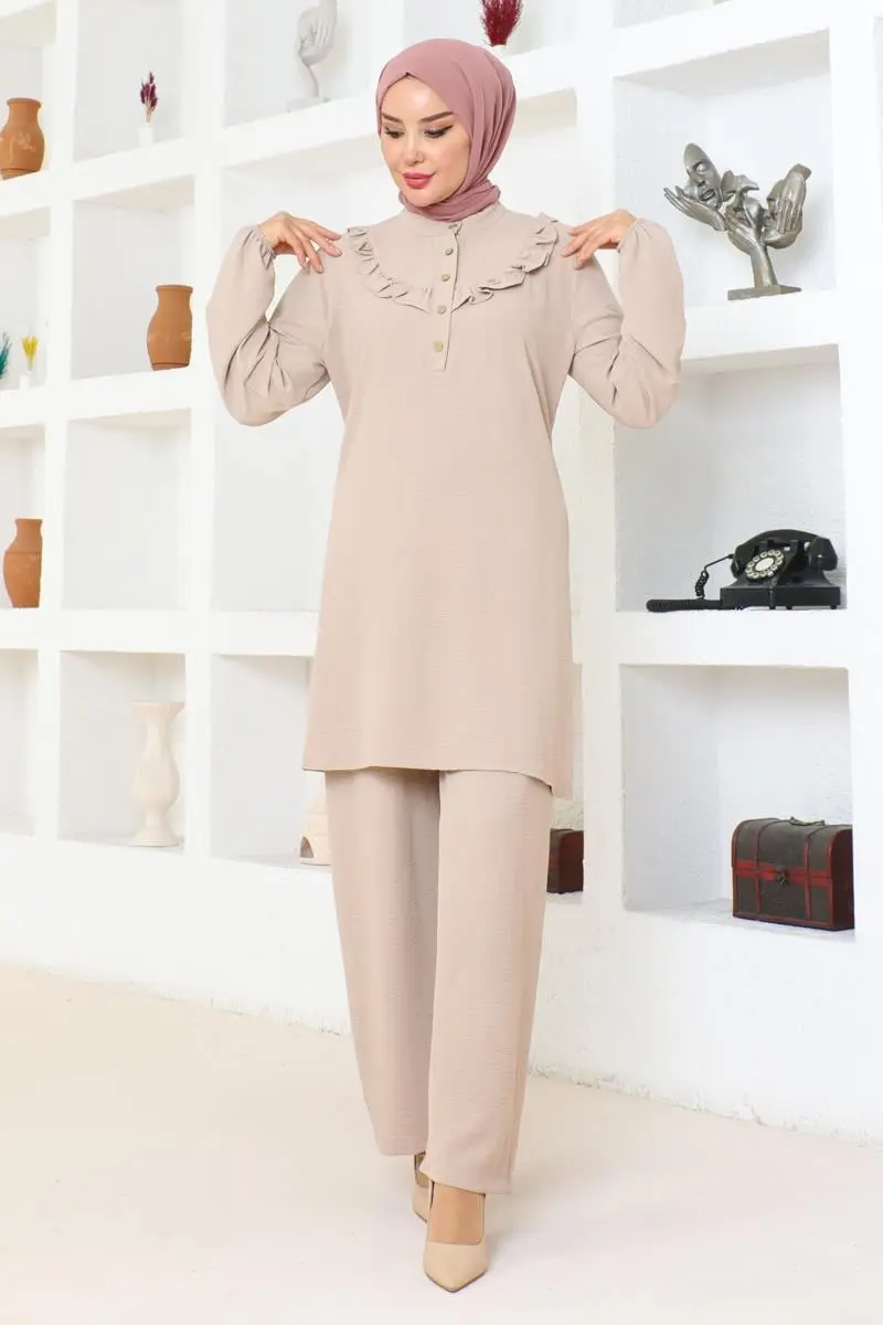 Bella Fırfırlı Aerobin Takım Vizon-detail