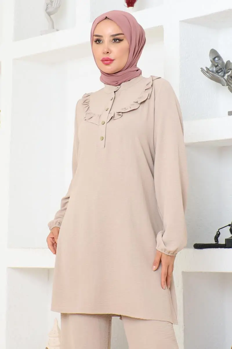 Bella Fırfırlı Aerobin Takım Vizon-detail