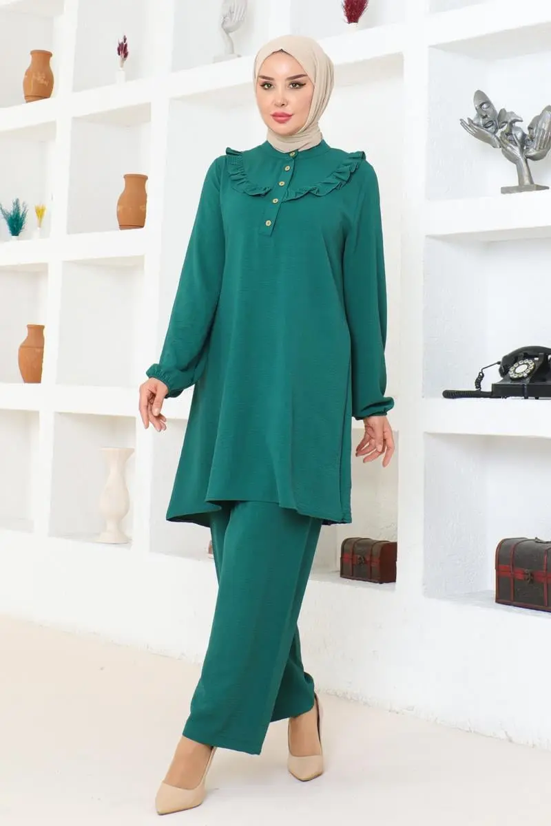 Bella Fırfırlı Aerobin Takım Zümrüt Yeşili-detail