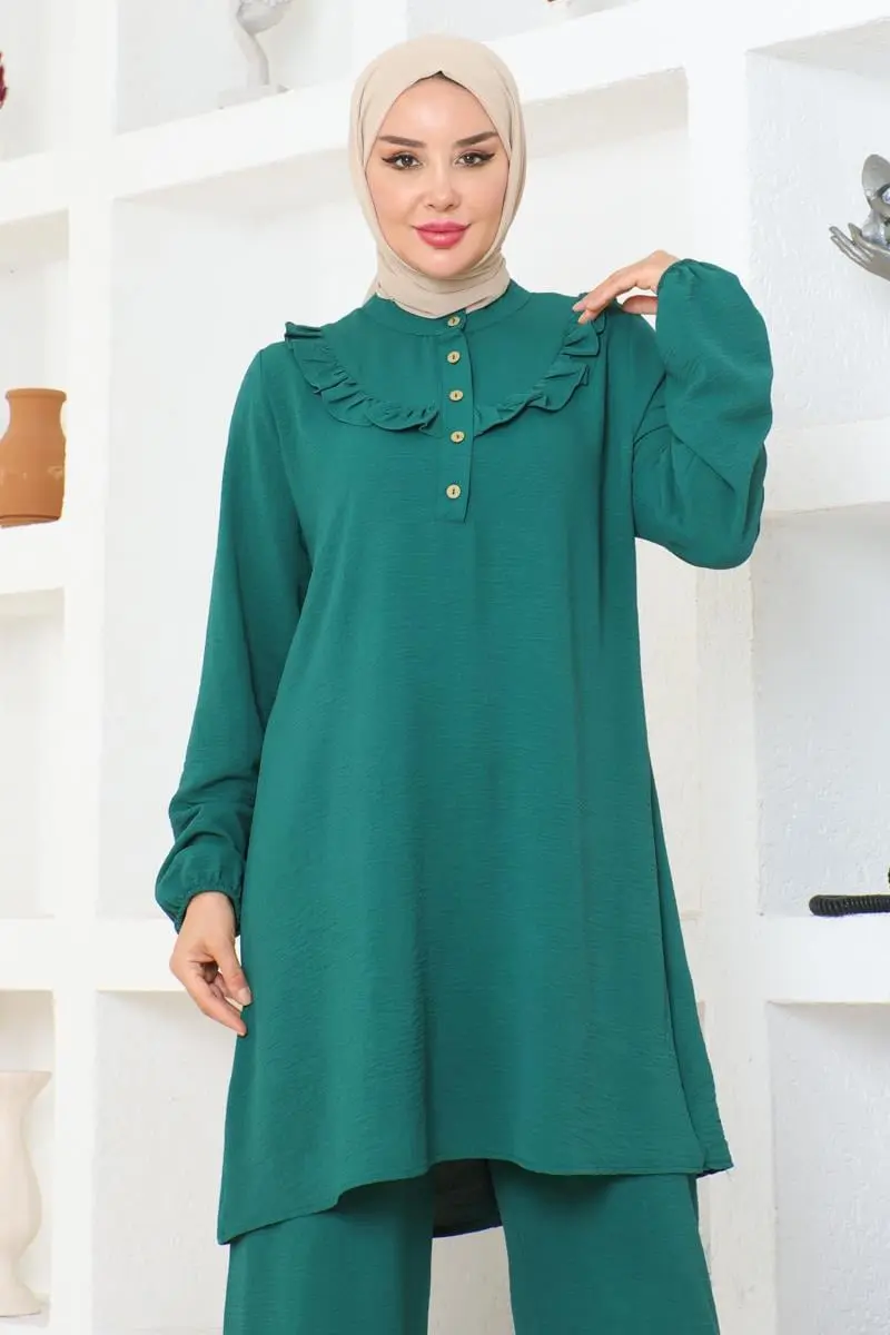 Bella Fırfırlı Aerobin Takım Zümrüt Yeşili-detail