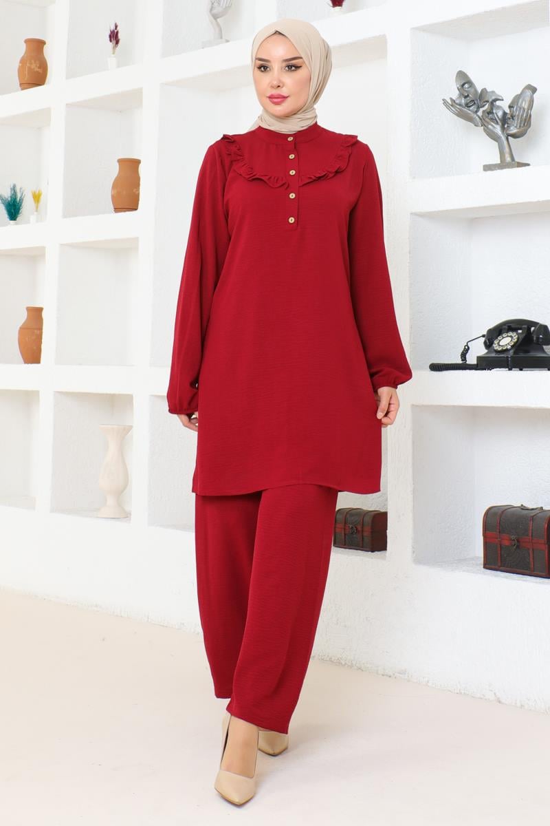 Bella Fırfırlı Aerobin Takım Bordo