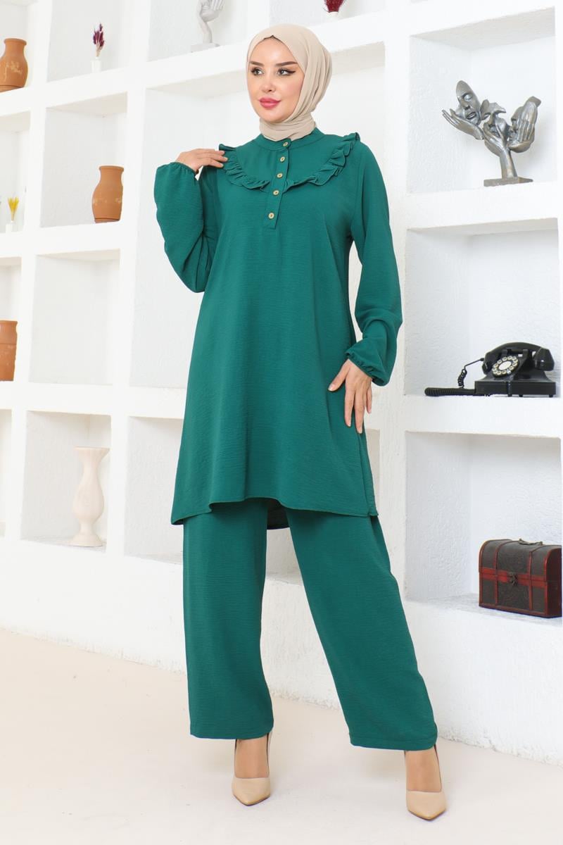 Bella Fırfırlı Aerobin Takım Zümrüt Yeşili