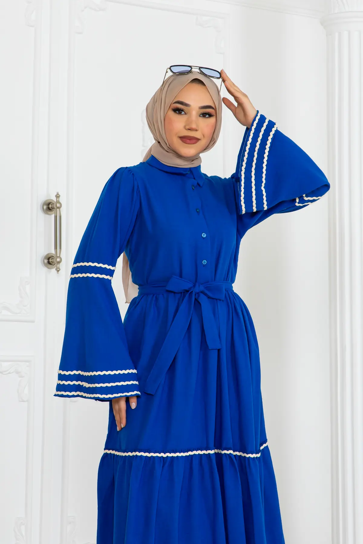 Biyeli Elbise Saks Mavisi-detail