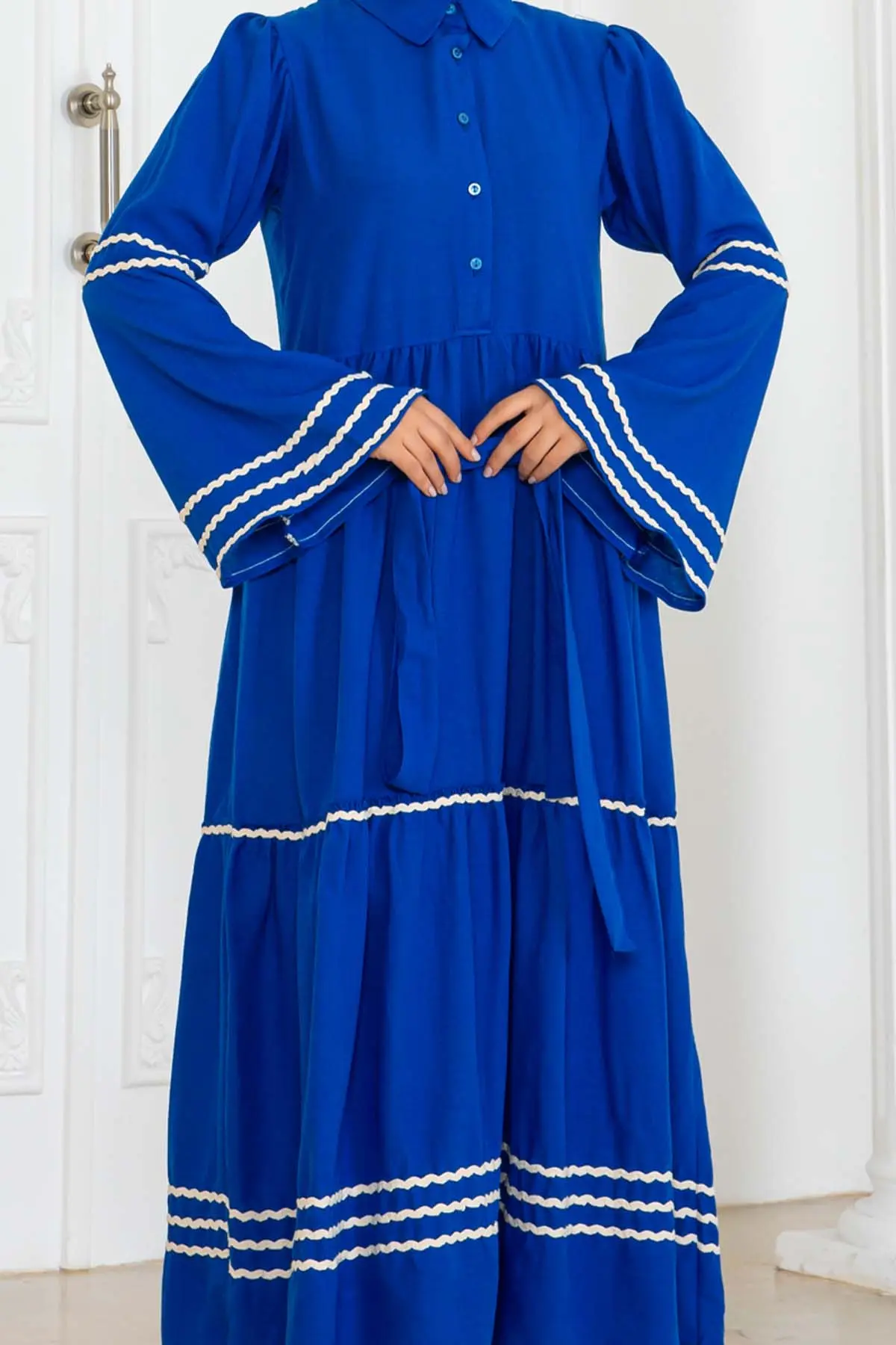 Biyeli Elbise Saks Mavisi-detail