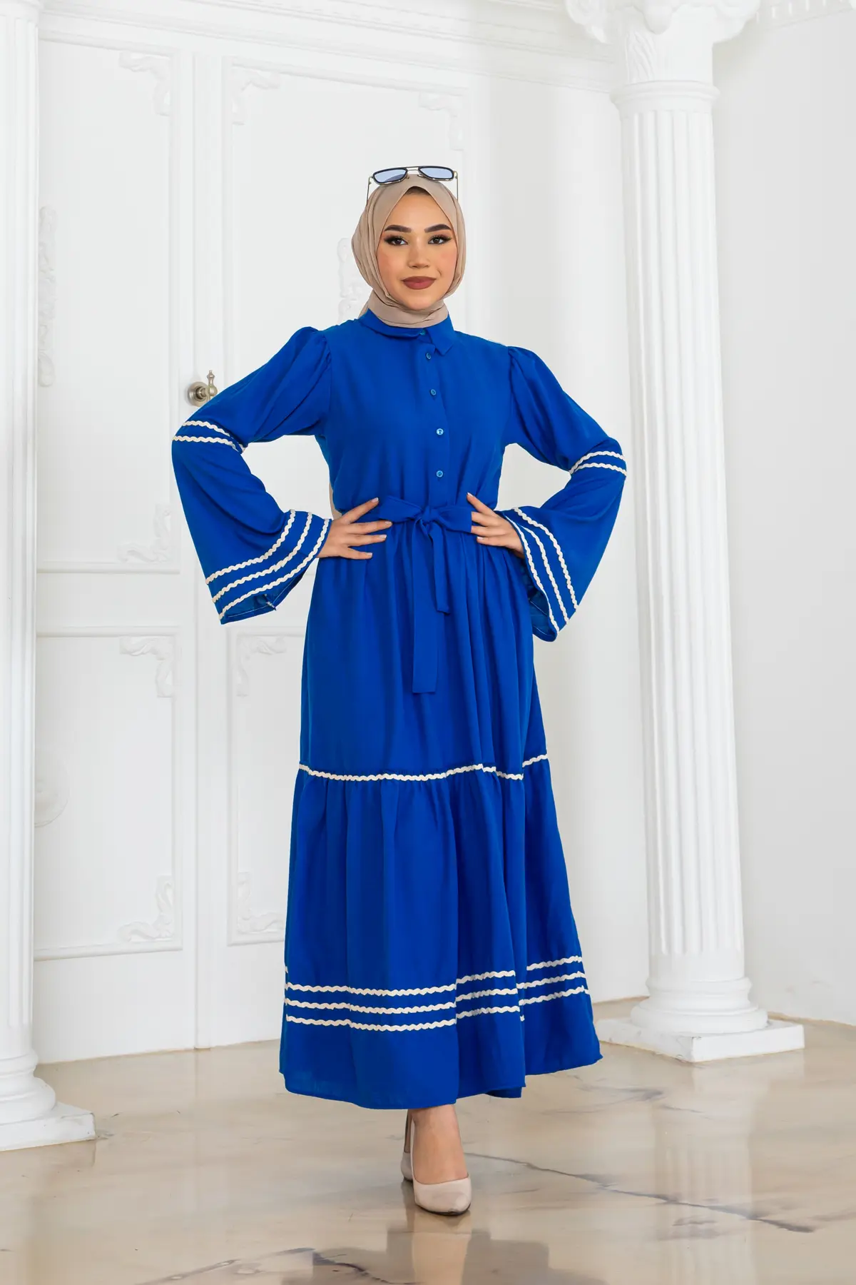 Biyeli Elbise Saks Mavisi-detail