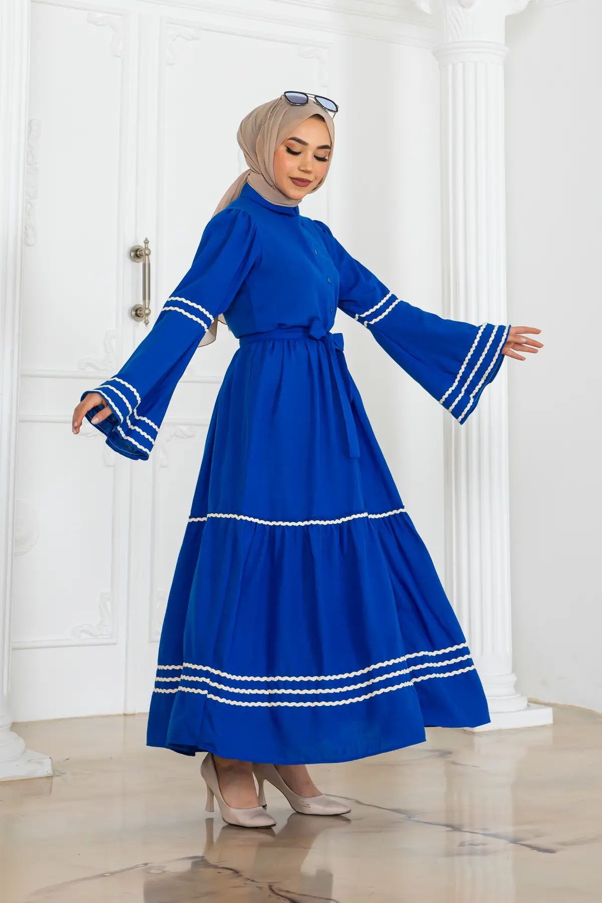 Biyeli Elbise Saks Mavisi-detail