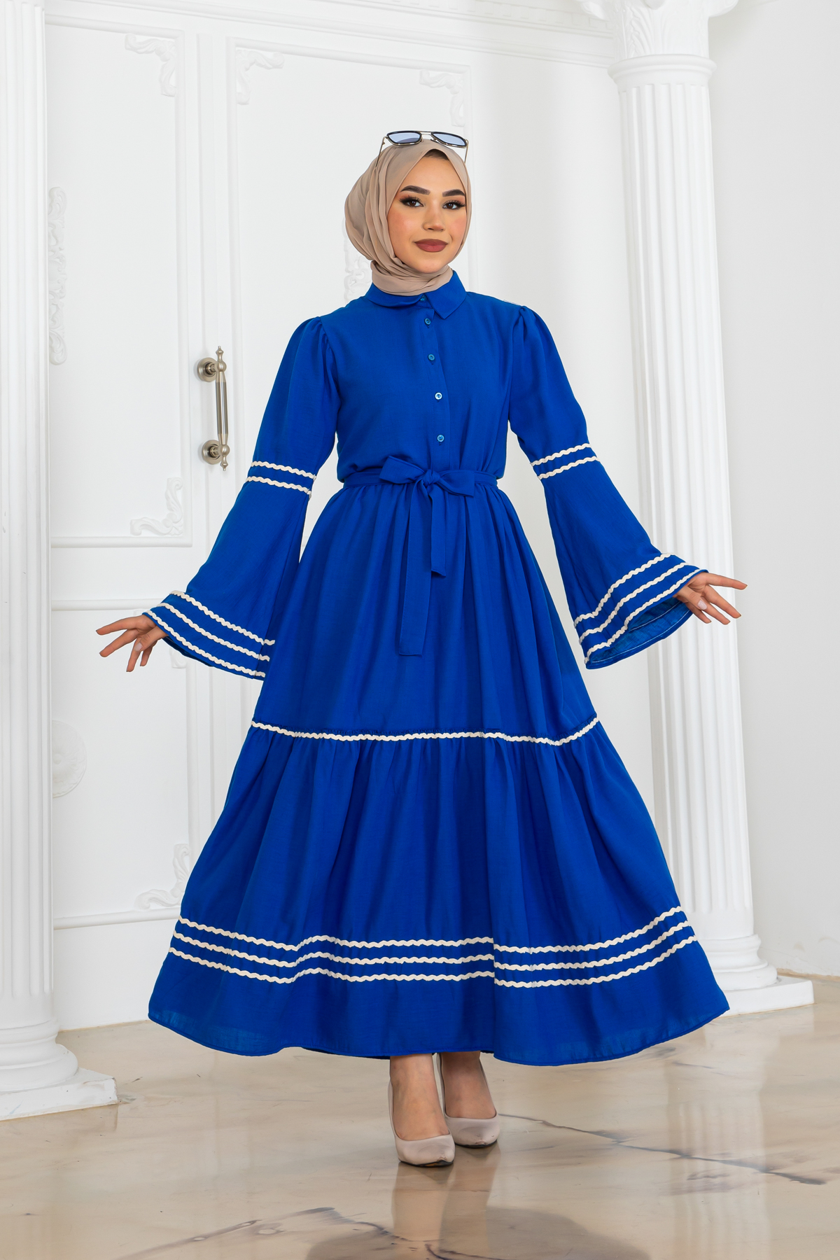 Piping Dress Saks Blue