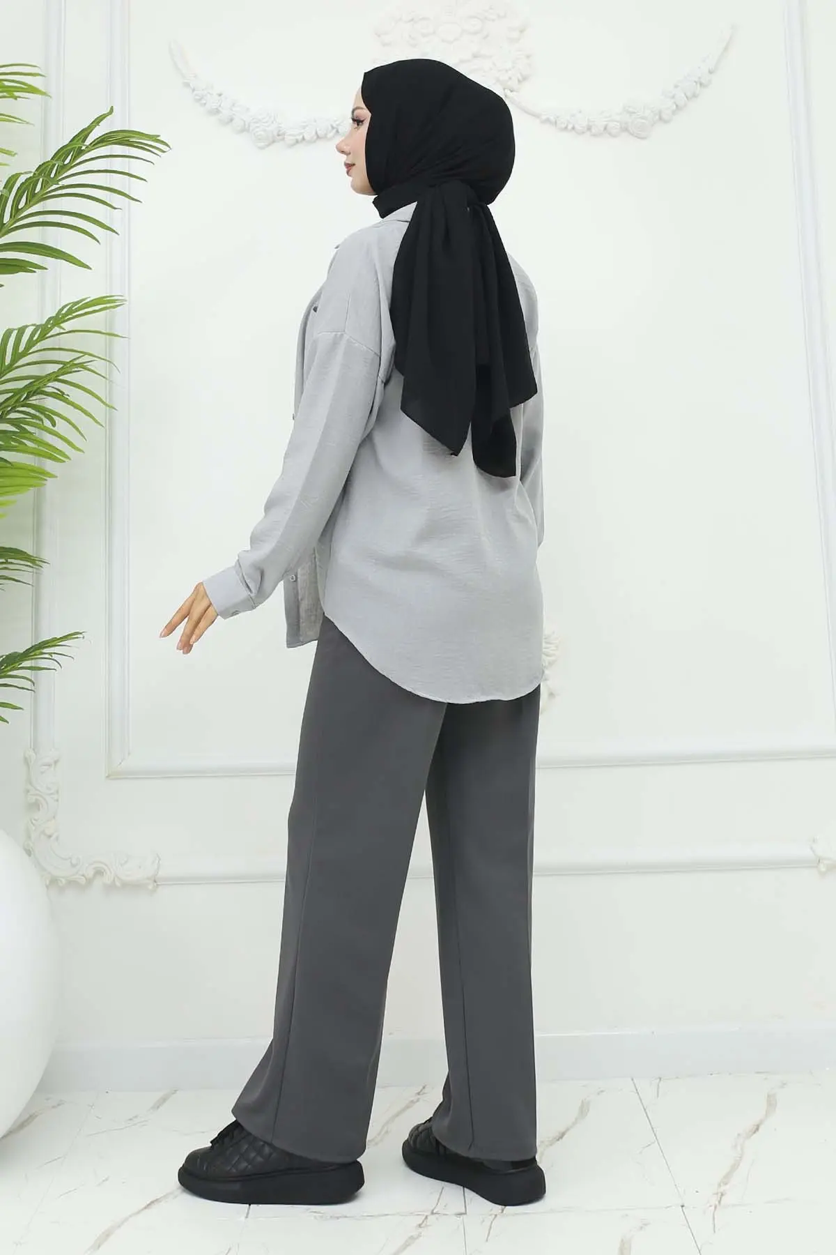 Bol Paça Palazzo Pantolon Antrasit 3044-detail