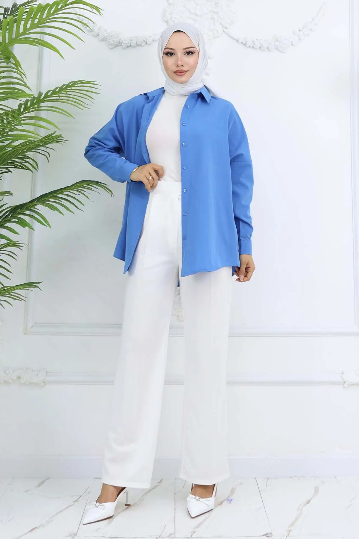 Bol Paça Palazzo Pantolon Beyaz 3044-detail