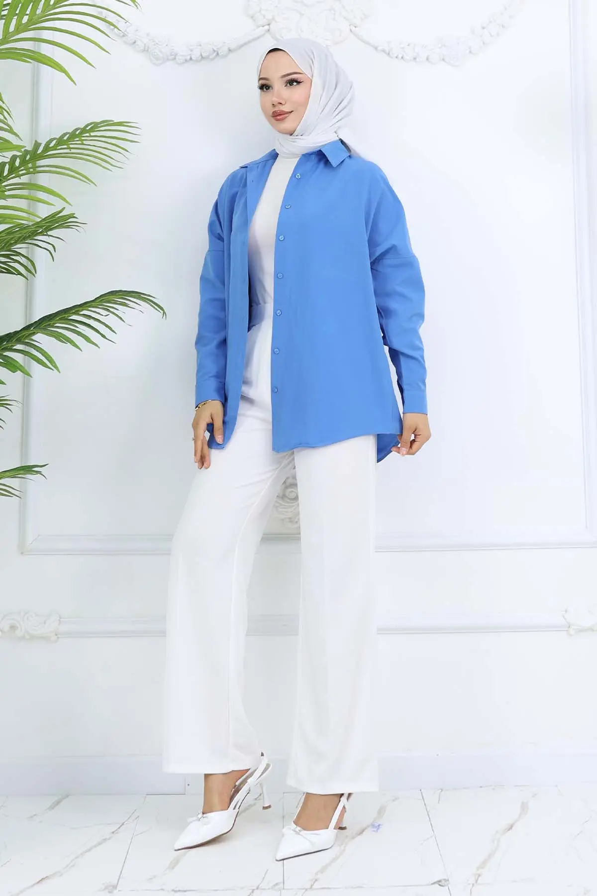 Bol Paça Palazzo Pantolon Beyaz 3044-detail