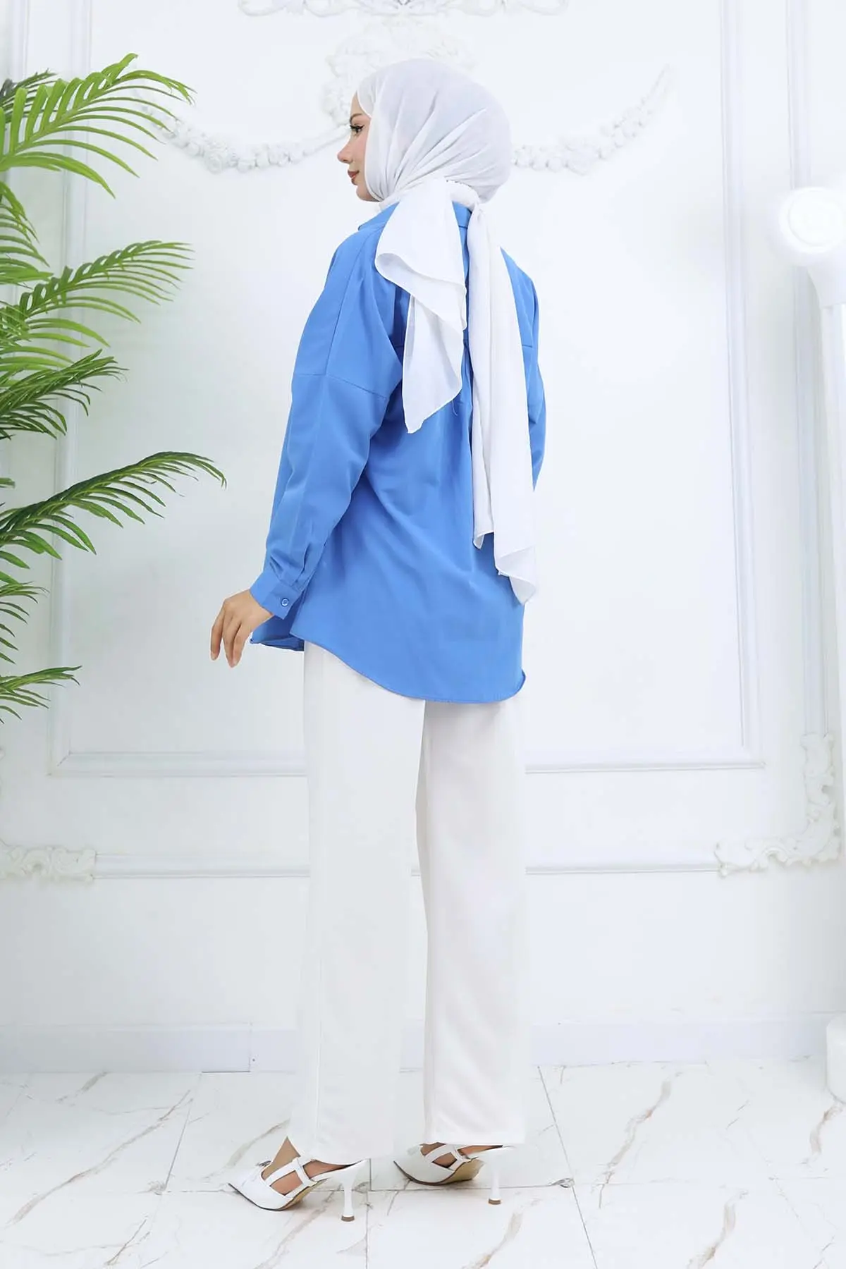 Bol Paça Palazzo Pantolon Beyaz 3044-detail