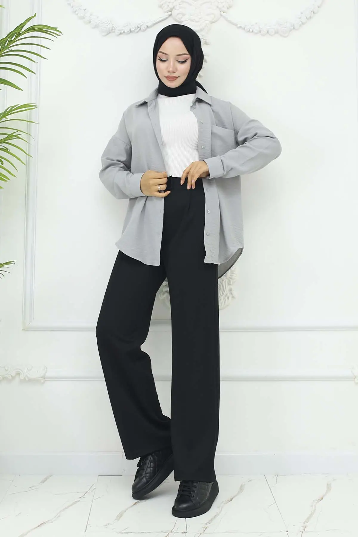 Bol Paça Palazzo Pantolon Siyah 3044-detail