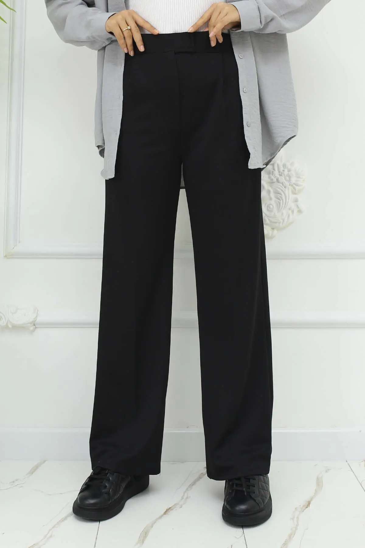 Bol Paça Palazzo Pantolon Siyah 3044-detail