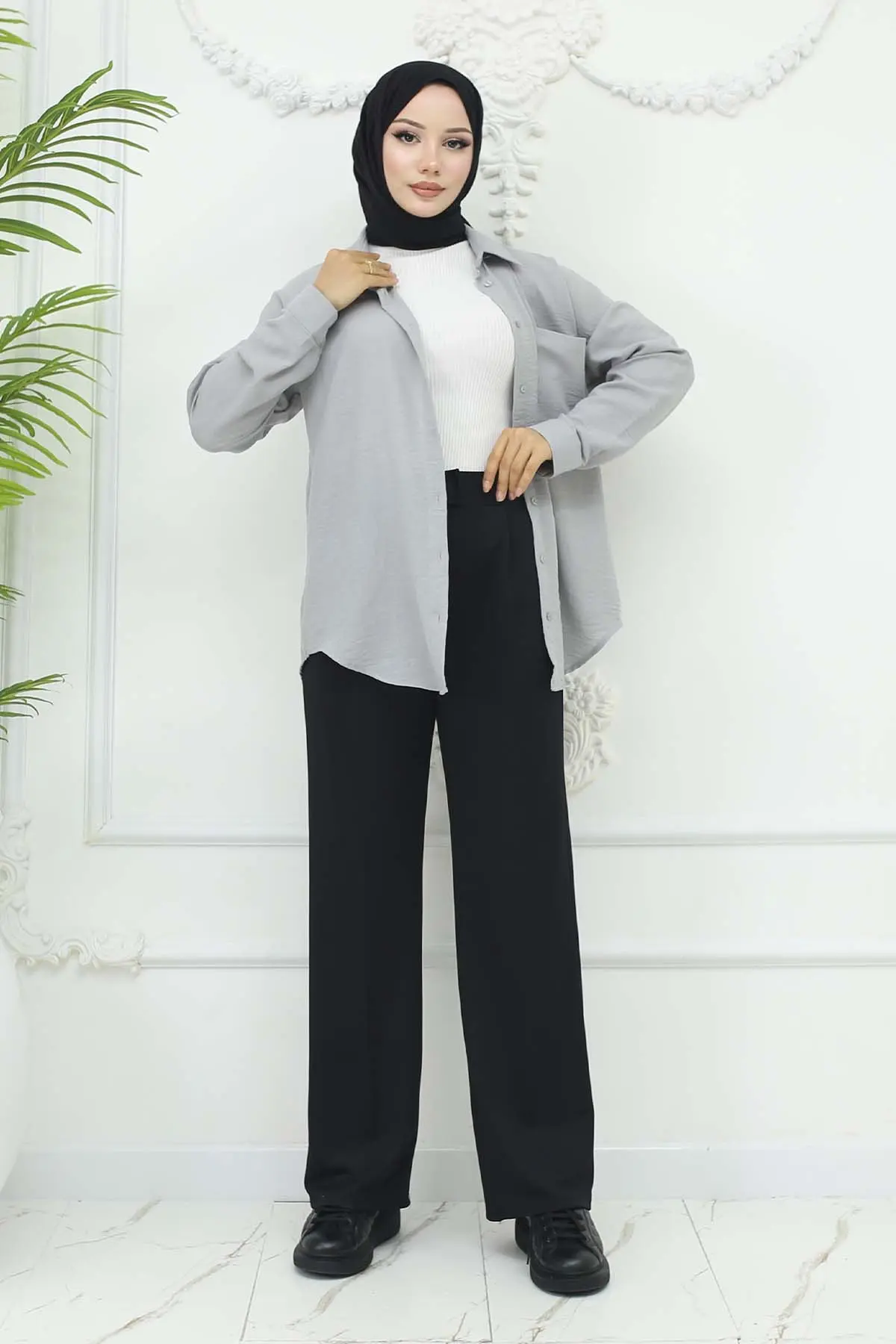 Bol Paça Palazzo Pantolon Siyah 3044-detail