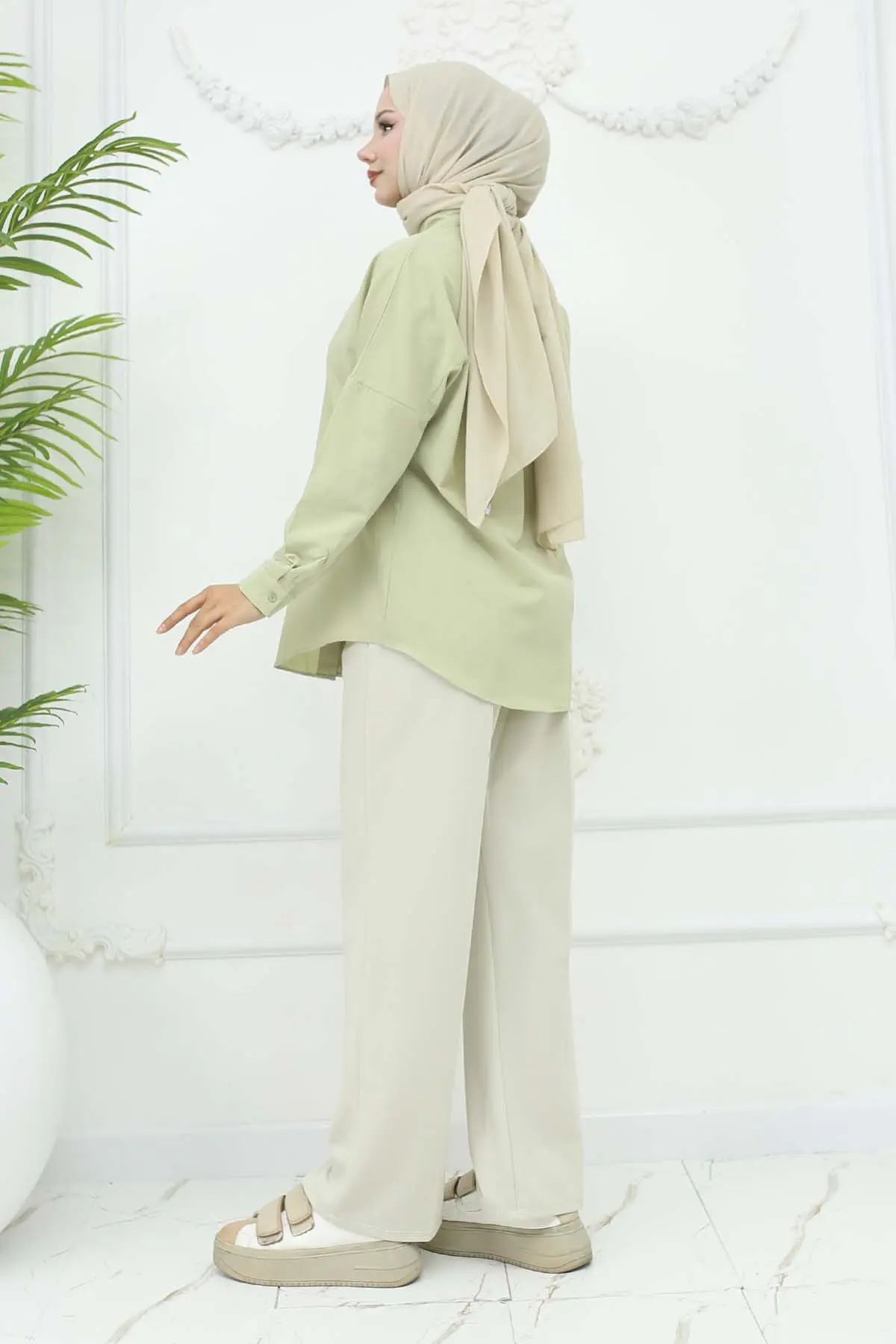 Bol Paça Palazzo Pantolon Taş Rengi 3044-detail