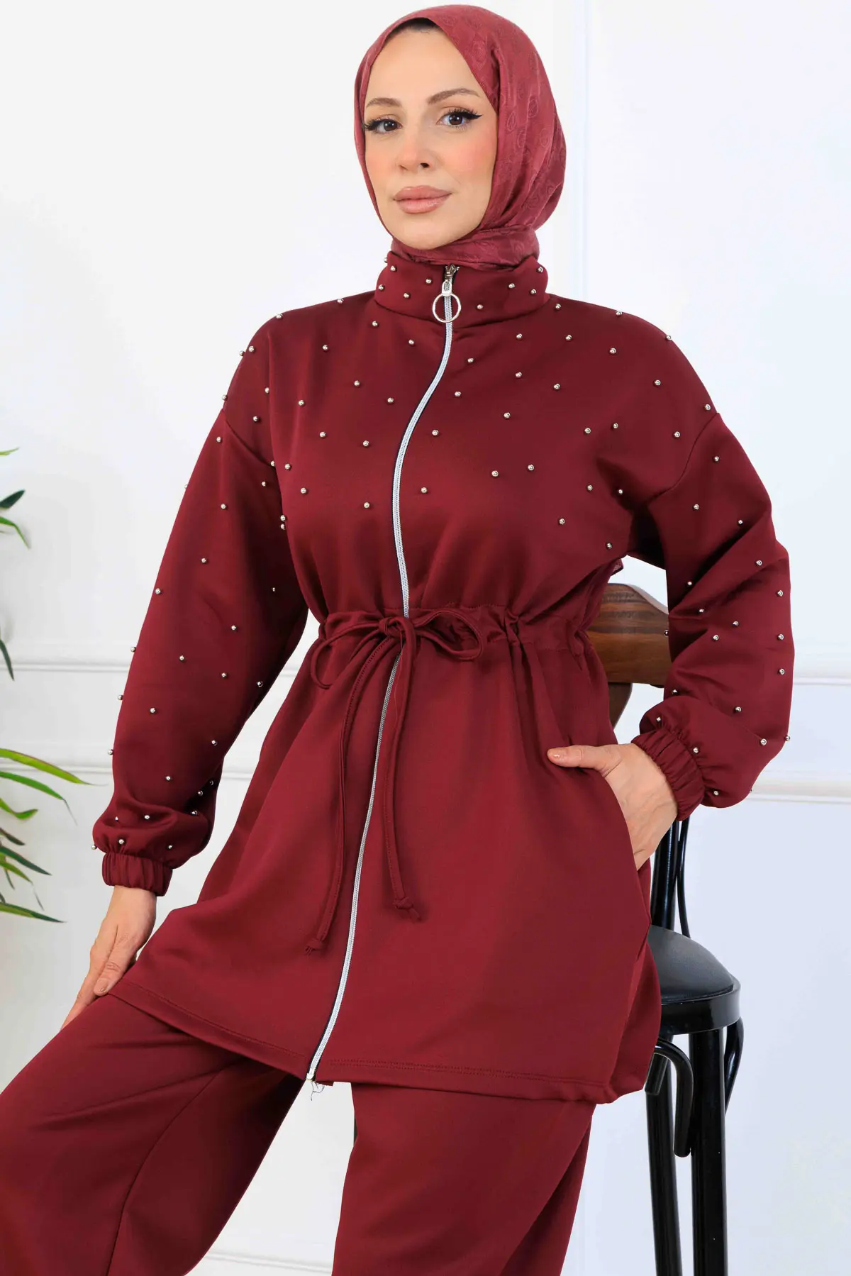 Boncuk Detaylı Scuba İkili Takım-detail