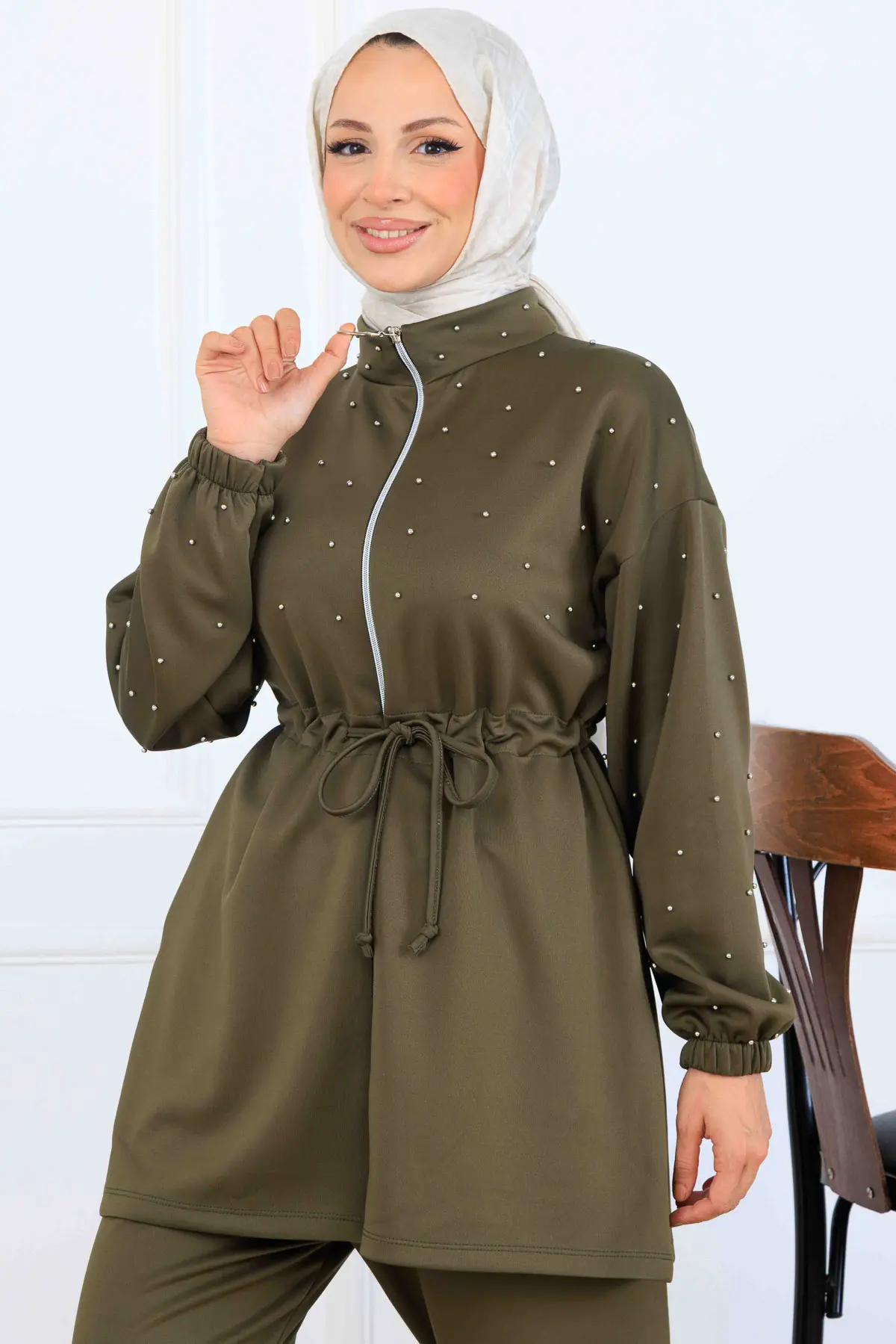 Boncuk Detaylı Scuba İkili Takım-detail