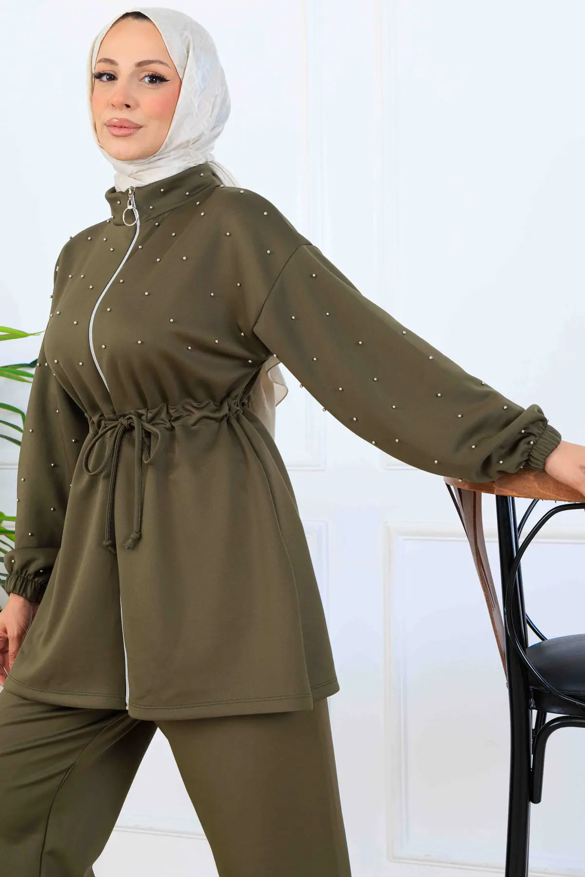 Boncuk Detaylı Scuba İkili Takım-detail